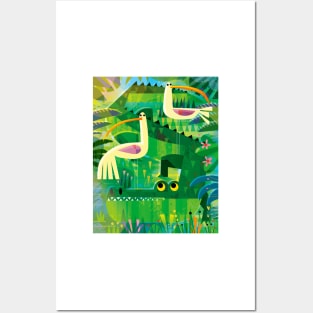 Croc and birds Posters and Art